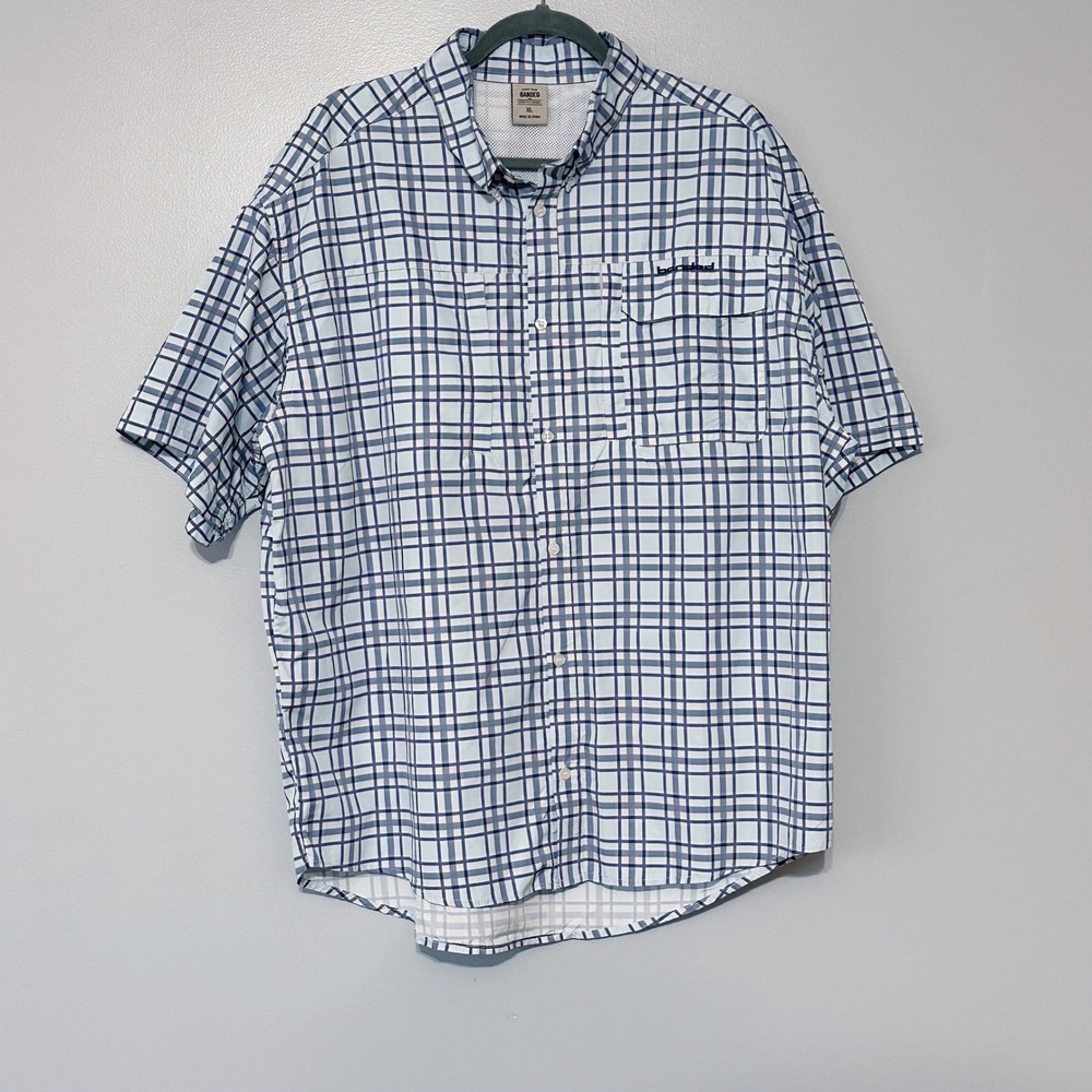 Banded Accelerator Otl Fishing Short Sleeve blue Plaid Shirt Size X-Large